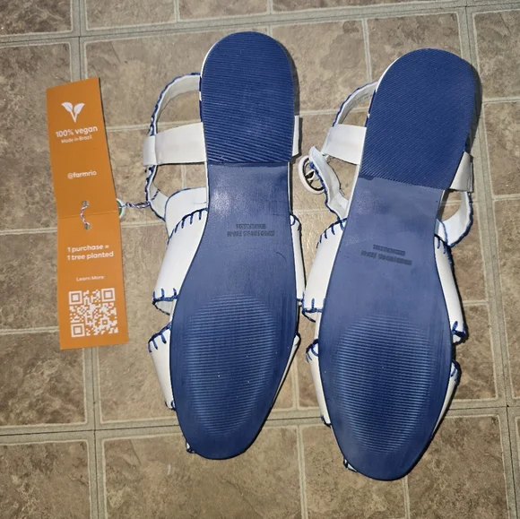 NWT FARM Rio Blue Palm Tree Embroidered Sandals Size 9.5 - Picture 4 of 5